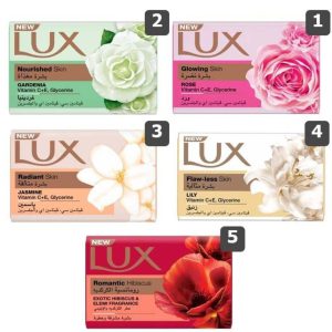 صابون لوکس LUX اصلی در 5 رنگ متفاوت بسته 6 عددی 170 گرمی بسته 6 عددی هر مدل 350 هزار تومان